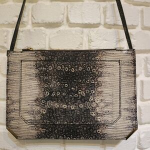 J Crew Leather Lizard Print Gray Adjustable Crossbody Purse